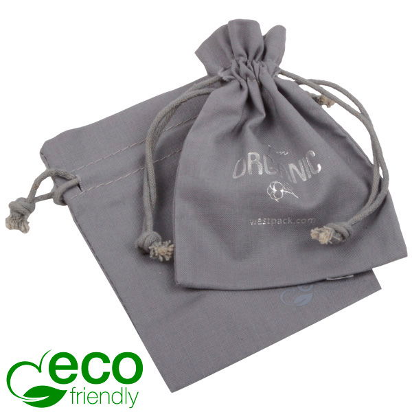 ECO Jewellery Drawstring Pouch Grey Cotton Medium