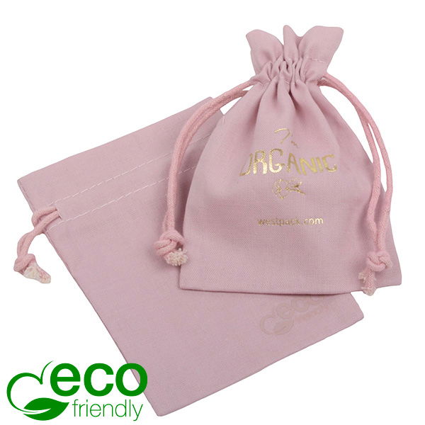 Pochette Coton ecologique vieux rose avec cordon en coton 90 x 120 mm