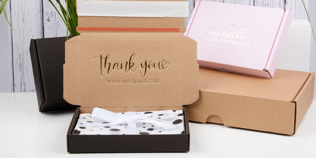 Postal boxes with printing on the outside - and on the inside