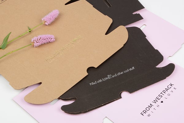 Postal boxes with printing on the outside - and on the inside