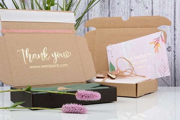 Postal boxes with printing on the outside - and on the inside
